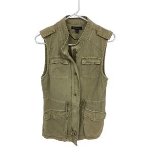 British Khaki Army Green Vest Blazer Button Up with Waist Tie Size XS